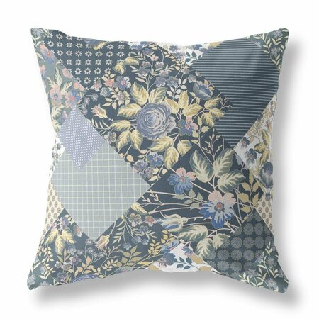 HOMEROOTS 26 in. Boho Floral Indoor & Outdoor Throw Pillow Dark Blue & Yellow 413948